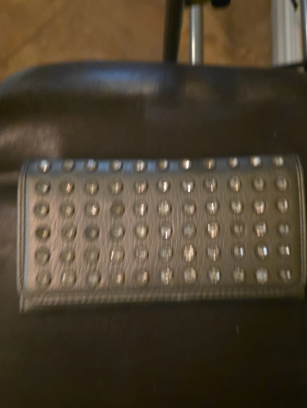 Studded Black Leather Wallet - Chic Metallic Accents